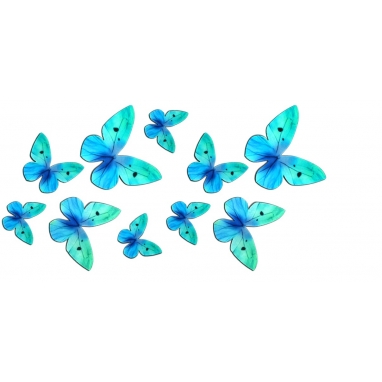 Motyle waflowe 3D do dekoracji tortu turkusowe 10 sztuk